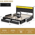 thumbnail image 6 of ARICOEASY California King Size Bed Frame with Storage Drawers, Upholstered Headboard, Charging Station and LED Lights, Black, 6 of 8