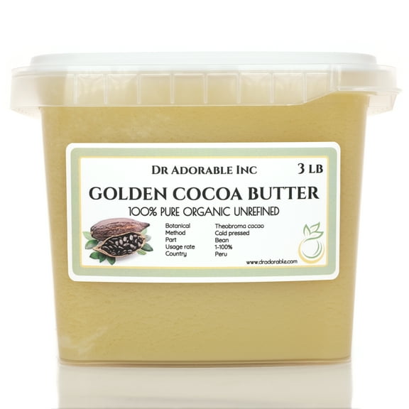 Dr Adorable - 3 lb - Golden Cocoa Butter - Organic Raw Grade A Prime Pressed Unrefined