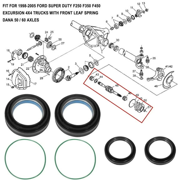 NEW For Ford 1998-2004 F250 F350 Front Axle & Tube Seal Kit, for Dana 50 60