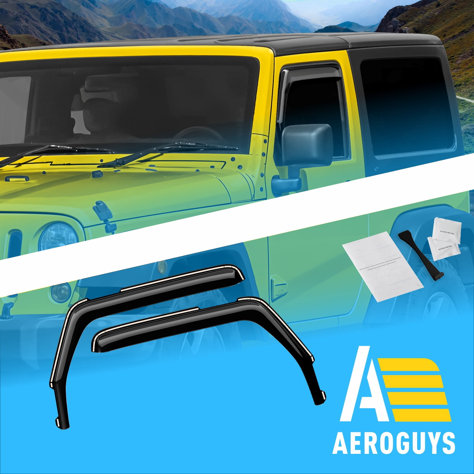 AEROGUYS In-Channel Window Deflectors Extra Durable Window Visors Rain Guards Fit for Jeep Wrangler JK 2-door 2007-2018, Sun Visors, Wind Vent Visors, Truck Accessories- 2pcs. AG0160
