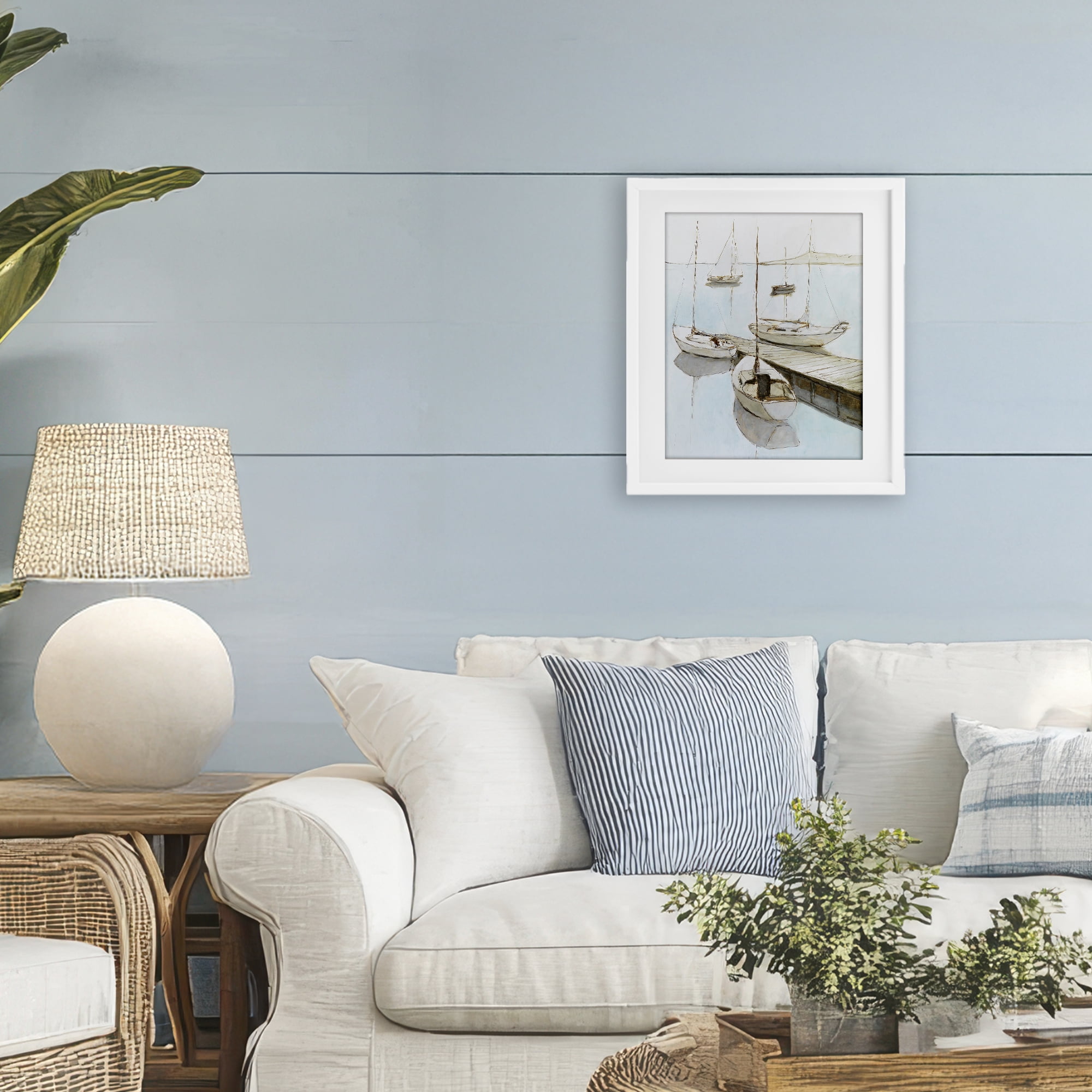 Stupell Industries Docked Sails Coastal Scene White Framed Print Under Glass, design by Lorenzo Collective