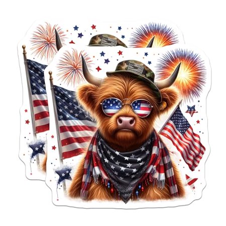 (2 Pack) Patriotic Animal Magnets - American Flag Bull Magnets - Independence Day Decor - Fourth of July Celebration Magnets - 5" On Longest Side - for Cars, Fridges, Toolboxes - Made in USA - MAG6350