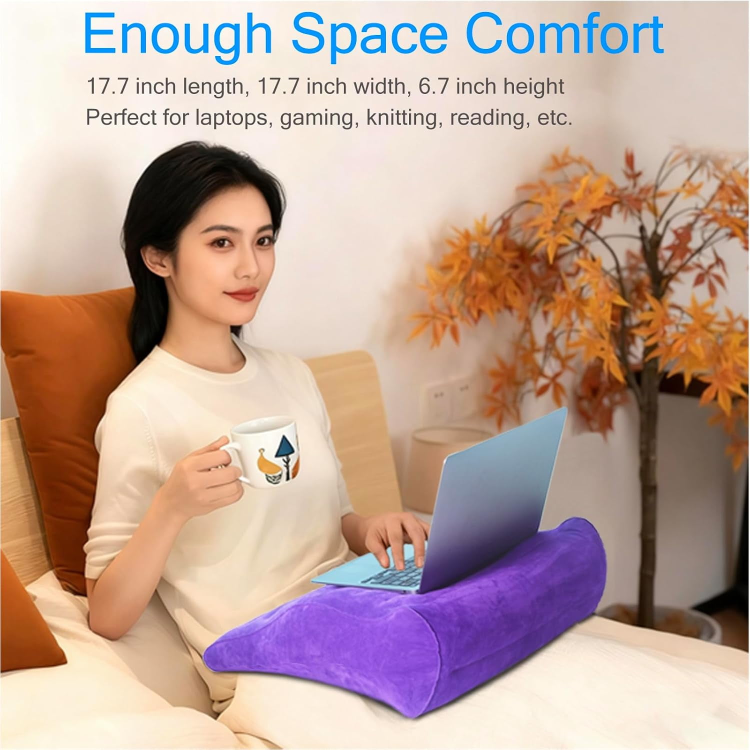 Bed Reading Pillow with S-Curve, Gaming Pillow for Working Crocheting, Ergonomic Bed Wedge Pillow for Sleeping, Inflatable Backrest Pillows for Sitting in Bed, Laptop Pillow for Lap, Couch, Sofa