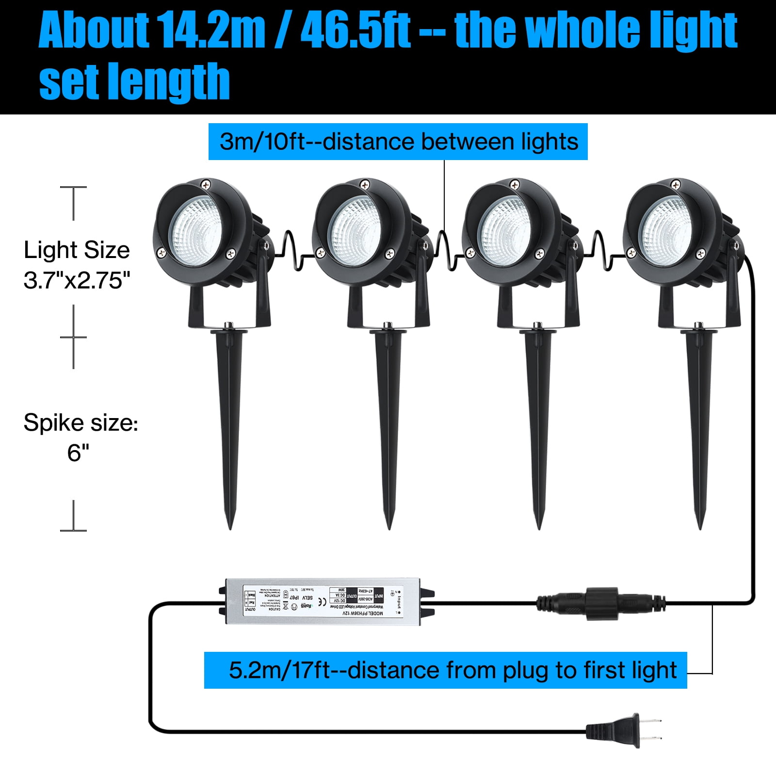 Fulanzaren 20W Dusk to Dawn led Light Spotlights Outdoor, Low Voltage Warm White Outdoor Spot Lights with Transformer Uplights Waterproof IP65 4 Pack