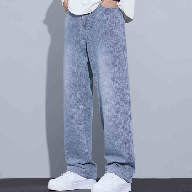 Pantalones largos de moda para hombre, casuales, de color sólido, con bolsillos y cremallera, cintura elástica, de poliéster.
