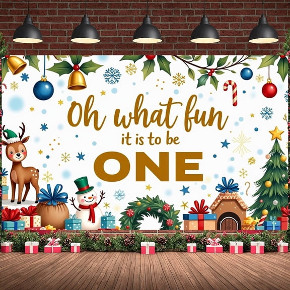 Reindeer Christmas Banner Snowman Holiday Display Christmas Tree Gifts 1st Birthday Banner for 1st Birthday Party Christmas Celebration Winter Holiday