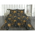 thumbnail image 2 of Ambesonne Floral Quilted Bedspread Set 3 Pcs, Minimalist Tropical Leaves, Queen, Marigold and Dark Grey, 2 of 4