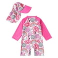 thumbnail image 3 of Quealent Baby Girls One-Piece Swimsuit - Long Sleeve Zipper Rashguard with Swim Cap in Hot Pink for 12-18 Months, 3 of 7