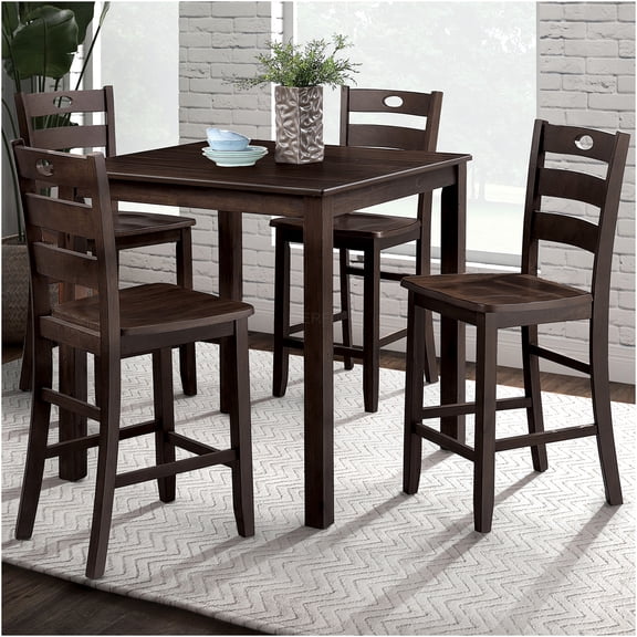 JERFIT 5-Piece Counter Height Dining Set Square Table 4 Slat Back Chairs, Espresso Finish Transitional Style