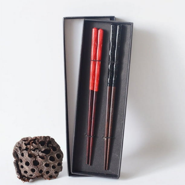 Palillos, palillos chinos de madera natural, 2 pares de palillos reutilizables, 2 juegos dobles con cubierta protectora