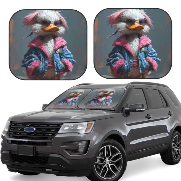 Balery Lady Duck Parasol para parabrisas de coche de 2 piezas | Parasol plegable para parabrisas delantero de coche para la mayoría de sedanes-Large
