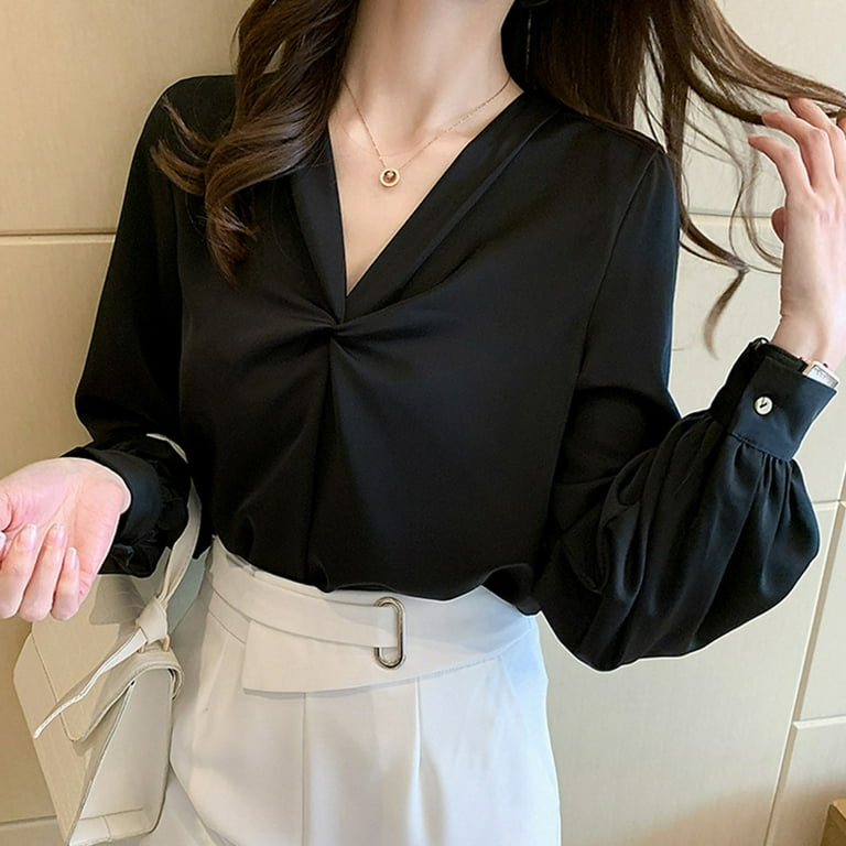 Juosiy Women's Trendy Satin Silk Design All-Match Blouse Elegance