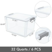 32 Qt Clear Storage Bins with Lids Stackable Plastic Storage Box with Latches 6 Packs