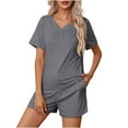 thumbnail image 2 of Meichang 2 Piece Outfits for Women Loose Fit Lounge Sets Short Sleeve V Neck T Shirts and Shorts Loungewear Sleepwear Solid Pajama Sets with Pockets, 2 of 8