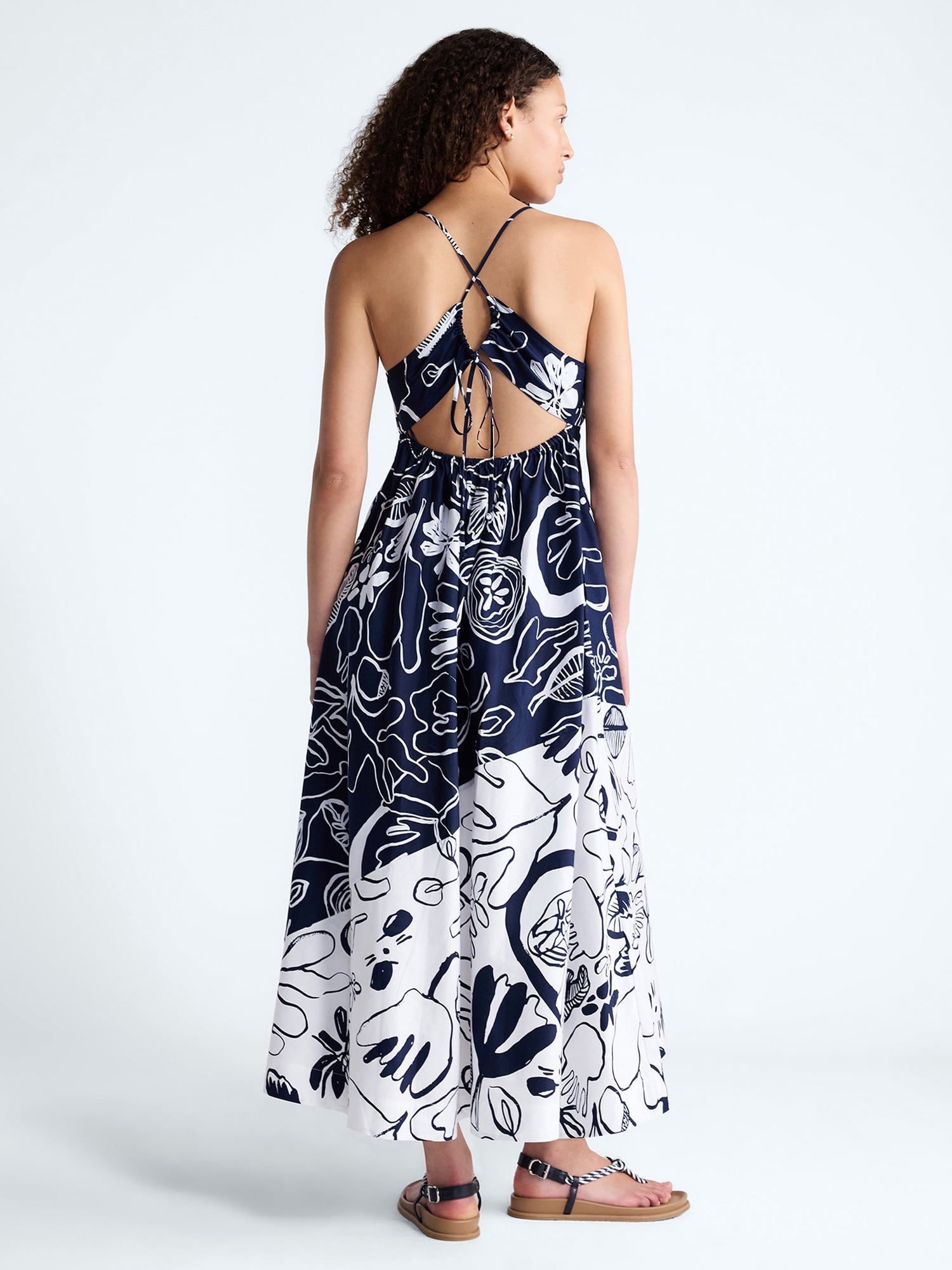 Free Assembly Women's Tie Back Cotton Maxi Dress, Sizes XS-XXL