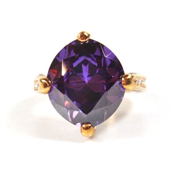 Stunning Purple Cubic Zirconia Solitaire Ring, 14ct Round Cut Statement Ring Size 10 Jewelry Ring Gold