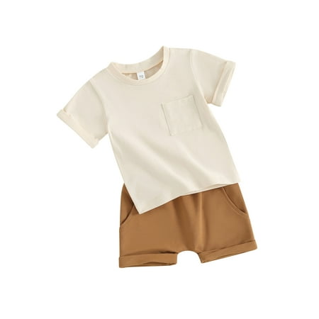 

Toddler Boys Short Sleeve O Neck Tops and Solid Color Shorts Sets