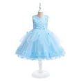 thumbnail image 2 of Sngxgn Little Girls Tulle Dress Long Sleeve Square Neck Layered Dresses for Casual Party(Blue,130), 2 of 8