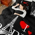thumbnail image 4 of Homewish Cartoon Eiffel Tower Bedding Comforter Set 7-Piece, Anniversary Love Heart King Bedding Sets, Romantic Paris Reversible Bed Sheets, Lightweight Room Decor, 4 of 7