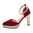 thumbnail image 3 of Women's Platform Heels Shoes for Women Trendy Pointed Toe Ankle Strap Block Heel Pumps Comfortable Glitter Accent Spring Summer Fashion Plus Size Black Shoes for Women, 3 of 10