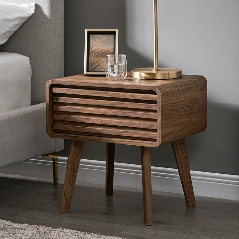 Mopio Ensley Mid Century Modern Nightstand, Walnut Grain, Slatted
