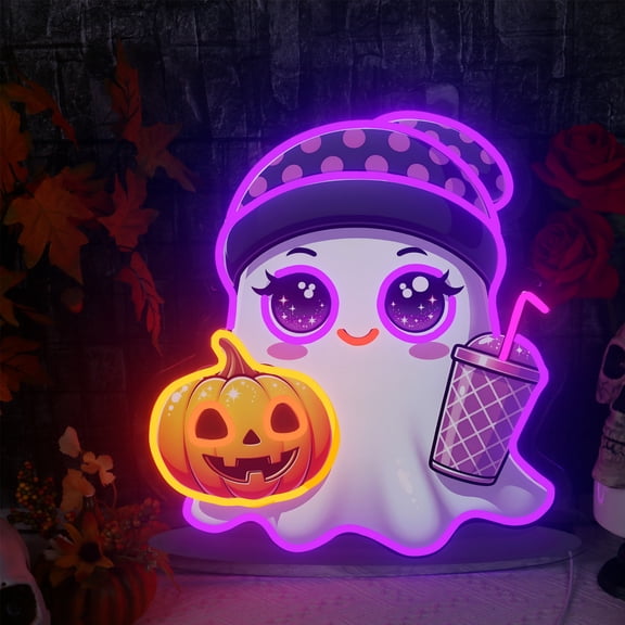 Y YUNHSOM Cute Ghost Neon Signs, 17"*18" Dimmable & USB-Powered LED Neon Light, Stylish Wall Decor for Halloween Party, Home, Bar, Shop