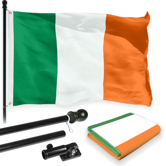 G128 Combo Pack: 6 Feet Tangle Free Spinning Flagpole (Black) Ireland Irish Flag 3x5 ft Printed 150D Brass Grommets (Flag Included) Aluminum Flag Pole