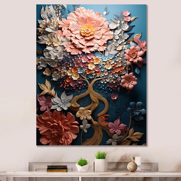 Designart "Multicolor Dream Tree in Shades of Blue I" Landscapes Canvas Wall Art - Country Colorful Tree Entryway Wall Art