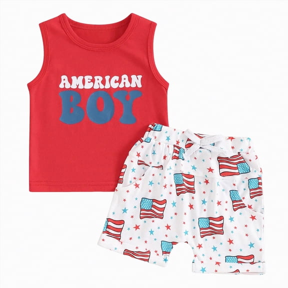 Linfrsh Baby Boy 4th of July Outfits Summer Clothes Short Sleeve T Shirt Stars Shorts Set Toddler Independence Day Outfit(White,0-6 Months)