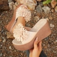 thumbnail image 2 of Women's Wedge Slide Sandals Summer Casual Thick Sole Platform Mules with 3D Floral Accent Solid Color Slip On Heeled Sandals for Beach Daily Walking Outdoor Use, 2 of 10
