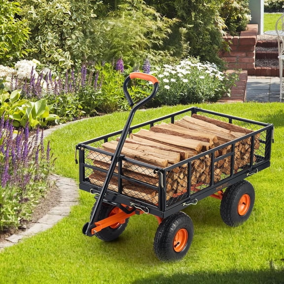880lbs Steel Garden Dump Cart Utility Wagon with Removable Sides and 10in All Terrain Wheels