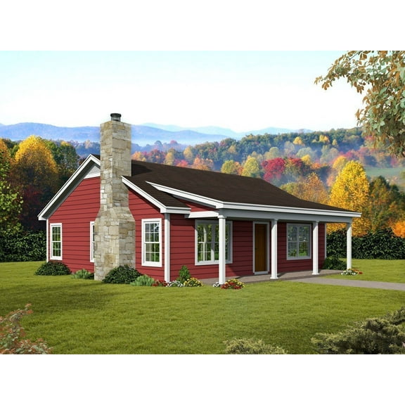 763-10001: Traditional Country 2 Bed, 1 Bath Luxury Home Plan, 1000 Sq Ft: Full Blueprints with License to Build by Home Plan Marketplace - Lesuto