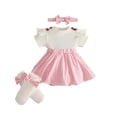 thumbnail image 3 of OSOLU Baby Girls Bodysuits Short Sleeve Plaid Newborn Infant Romper Dress With Headband Socks 3 Piece Set Stylish Onesie, 3 of 9