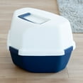 thumbnail image 5 of IRIS Large Corner Cat Litter Box with Lid | Enclosed Design, Handle & Buckles, Navy/White, 5 of 7