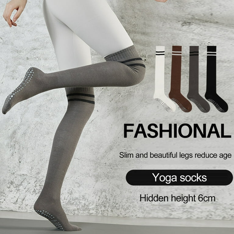 Hesroicy 1 Pair Winter Pilates Socks Non-slip Cozy Great Friction Elastic  Striped Foot Protector Over The Knee Particle Sole Yoga Stockings for Yoga
