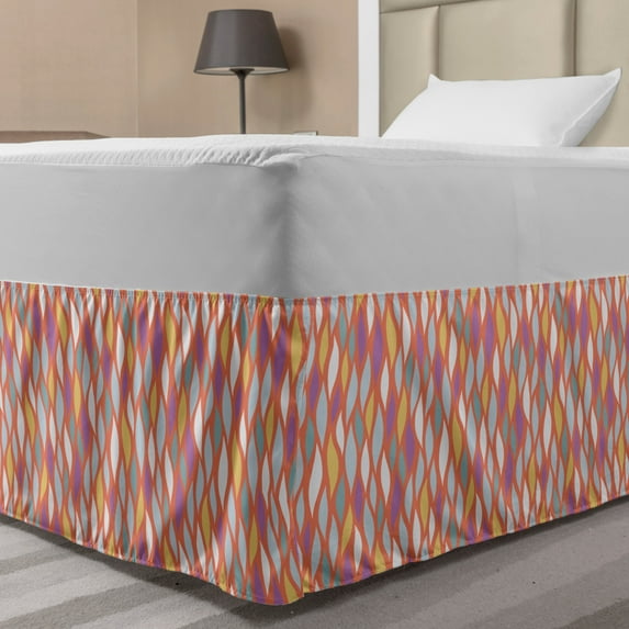 Leaves Bed Skirt, Floral Theme Colorful Leaf Patterns in Pastel Colors Natural Art, Elastic Bedskirt Dust Ruffle Wrap Around for Bedding Decor, 4 Sizes, Coral Multicolor, by Ambesonne