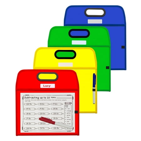 C-Line Portable Dry Erase Pockets - Study Aid, Assorted Primary Colors, 10 x 13, 1/EA