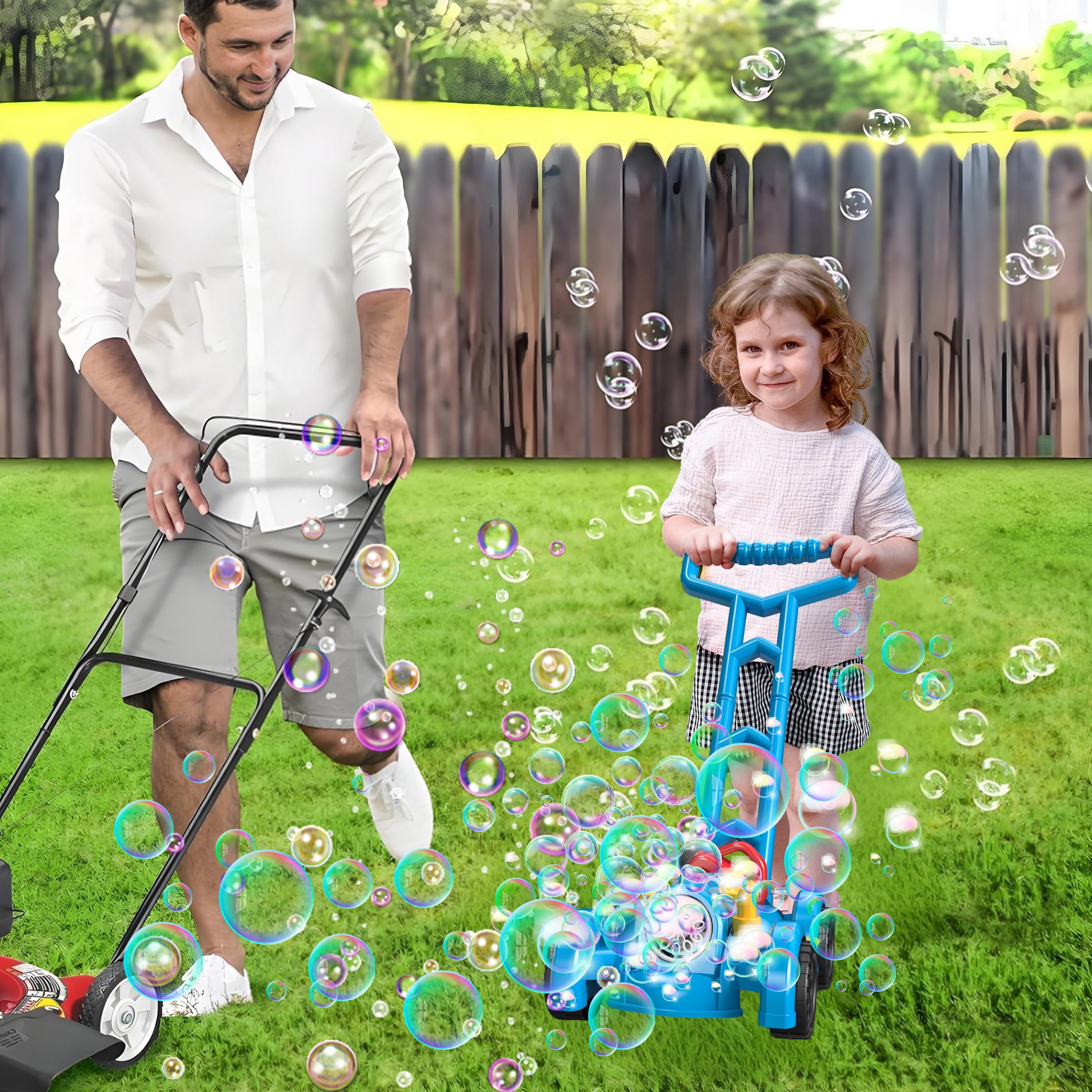 Koppop Bubble Lawn Mower Toy for Toddlers - Outdoor Push Toy with Bubbles, Birthday Gift for Boys Girls, Summer Backyard Games, Preschool Kids Activity (Blue).