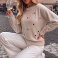 thumbnail image 4 of Smsaxvxz Women's Crew Neck Fall Winter Sweaters Fashion Long Sleeve Heart Embroidery Ribbed Knit Pullover Tops Beige M, 4 of 5