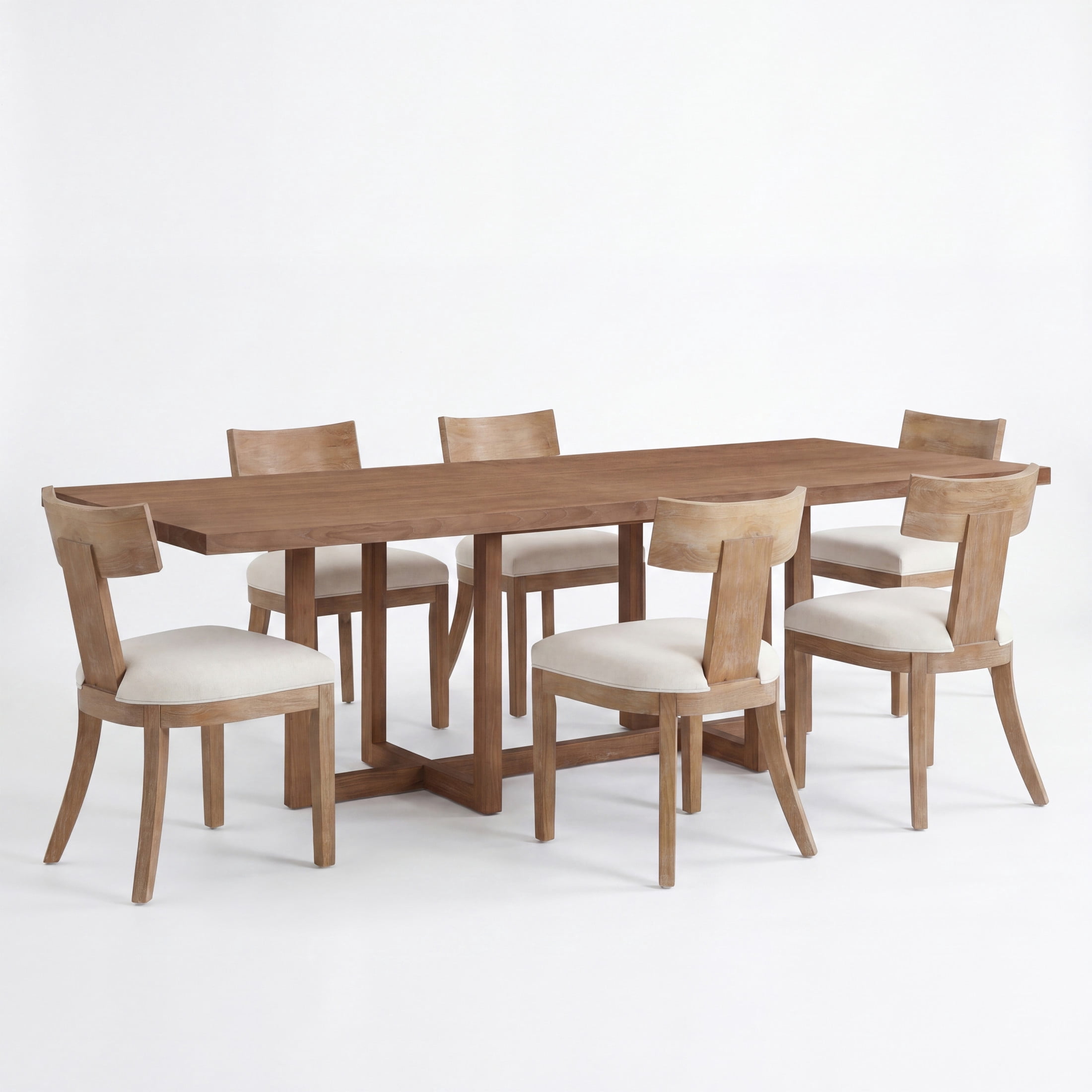 Christopher Knight Home 7-Piece Contemporary Dining Set, 95" Table with Upholstered Chairs, Natural+Beige