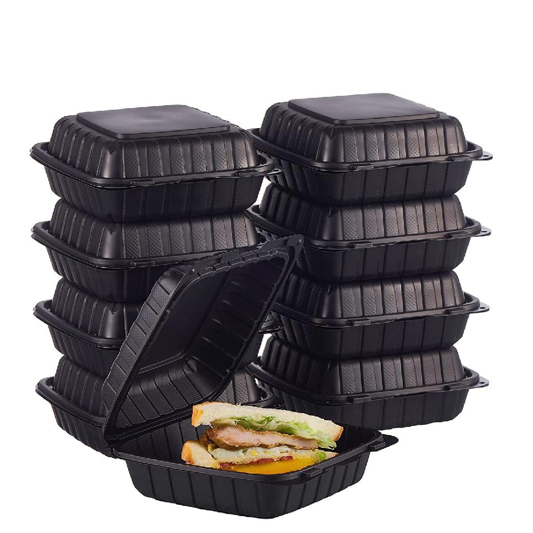 8X8 1-Compartment 50-Pack Plastic Clamshell To Go Containers Food Carryout  Lunch Box Packaging For Sandwich Salad Heavy Duty Disposable Restaurant  Service Catering Meal Hinged With Secure Snap Lid 