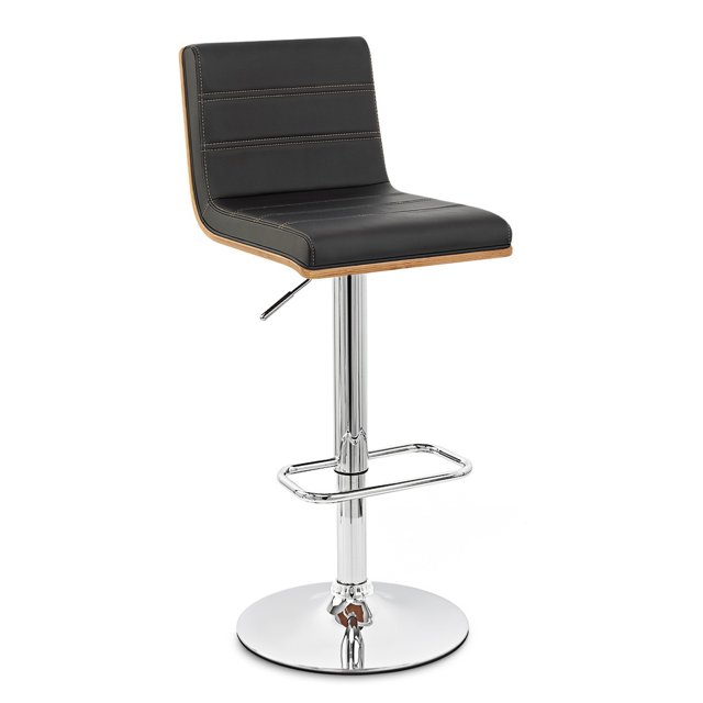 Taburete de bar Benzara Inc. de cuero sintético con Soporte de madera Base de pedestal negro cromado