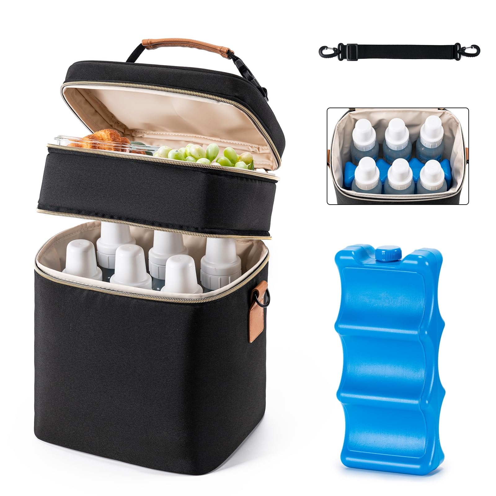 breast milk cooler travel bag, Fits 6 Baby Bottles Up to 9 Ounce Insulated Baby Bottle Bag,Breast Milk Cooler on The go with Strap, Bottle Storage Bag for Nursing Mom Daycare