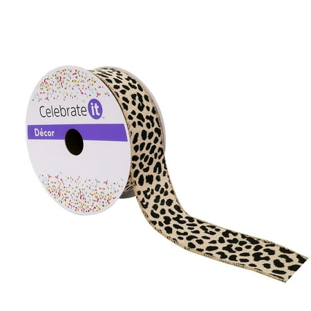UPC: 0191518420296 | 1.5 Cheetah Faux Linen Wired Ribbon by Celebrate It™