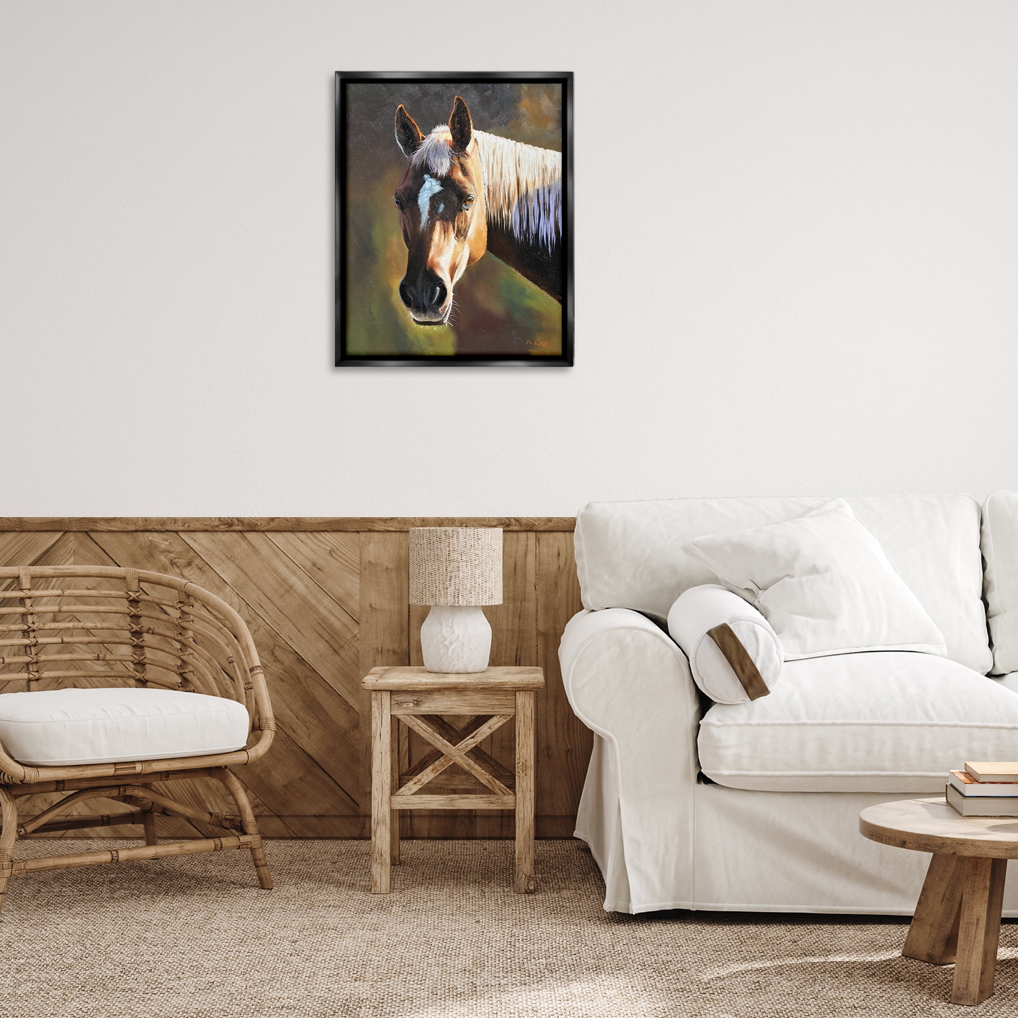 Stupell Industries Brown Horse Portrait Animals Painting Black Floater Framed Canvas Art Print Wall Art, 25 x 31