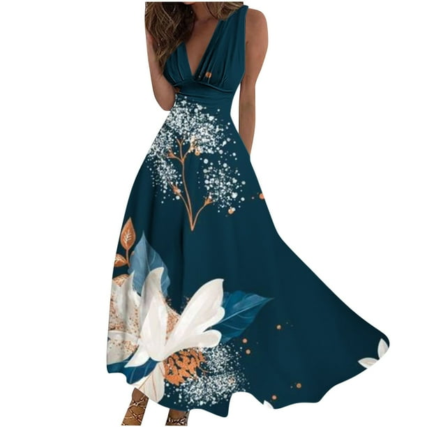 Vestido Corto de Verano de Moda sin Mangas con Cuello en V Impreso Vestido Casual Grande Del Doblado para Diario