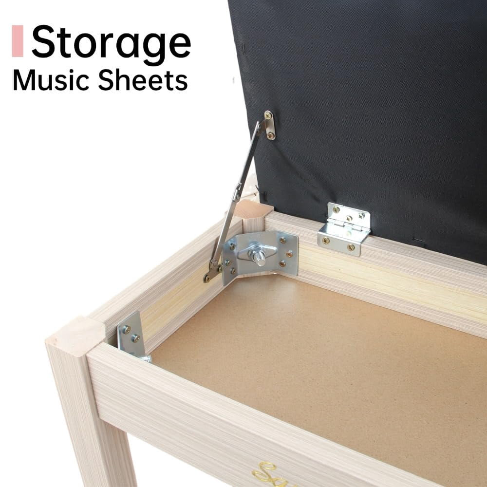 S100 Solid Wood Duet Piano Bench With Storage  Stool Padded Cushion Keyboard Bookcase Chair And Seat. High-density Sponges. (beige)