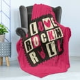thumbnail image 4 of Retro Soft Flannel Fleece Throw Blanket, Vintage Letters I Love Rock n' Roll on Grunge Poster Music Theme Art, Cozy Plush for Indoor and Outdoor Use, 60" x 80", Pink Charcoal Grey Beige, by Ambesonne, 4 of 5