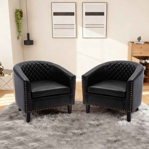 MOONMISS Barrel Accent Chair Club Armchairs(Set of 2),Comfy chairs for Living Room,Bedroom,Black