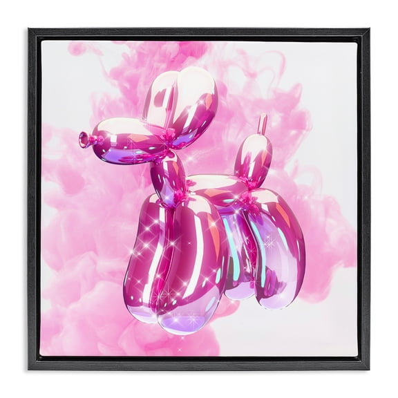 Stupell Industries Pink Glam Balloon Dog Abstract Painting Black Floater Framed Canvas Art Print Wall Art, 18 x 18